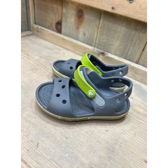 C7 Crocs Bayaband Sandals Kids Grey/Green - Picture 4 of 6